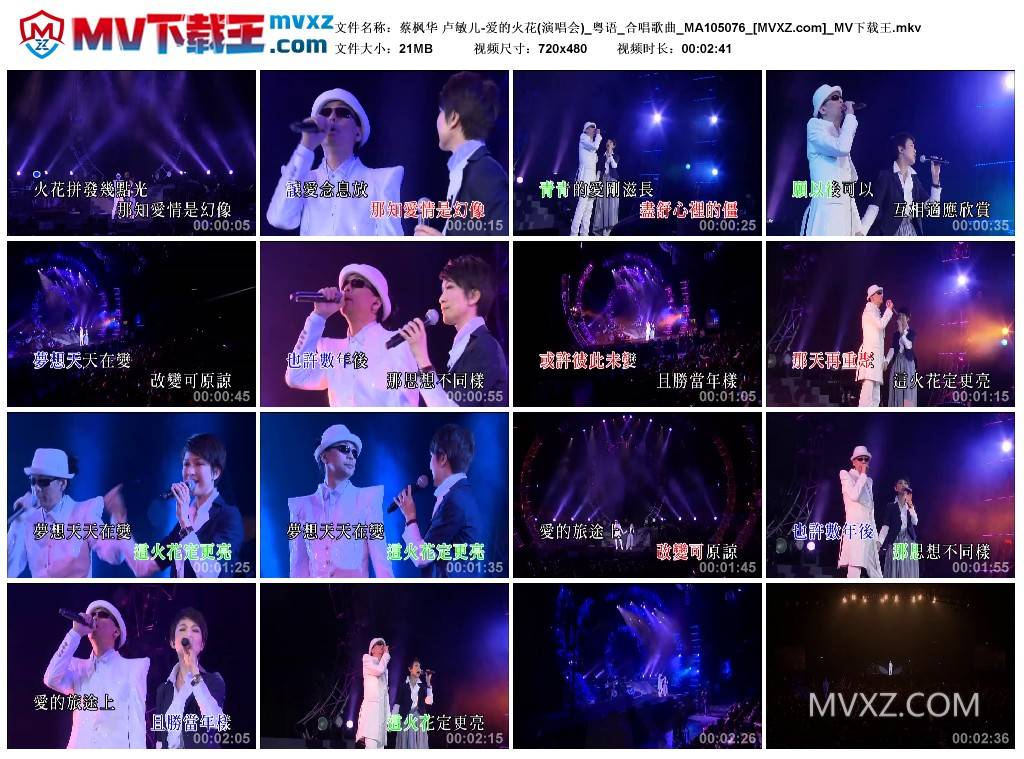 蔡枫华 卢敏儿-爱的火花(演唱会)_粤语_合唱歌曲_MA105076